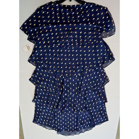 SLNY Women's Sz 16W Navy Gold Printed Flutter Knee Length Shift Party Dress $129 - Picture 8 of 13